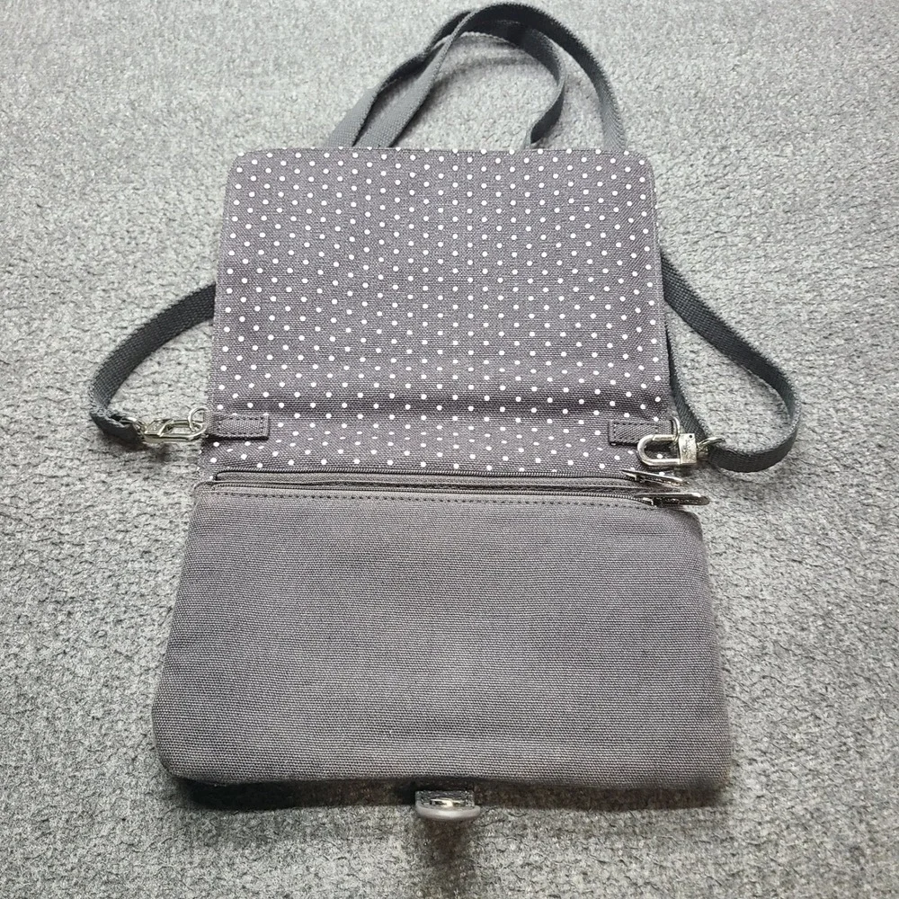 Thirty One Crossbody Bag Womens Small Grey Polka Dot Excellent Canvas Purse‎